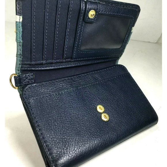 Fossil Green and Blue Leather Checkbook Card ID Clutch Wallet  (Monogram MLC) - Picture 5 of 12